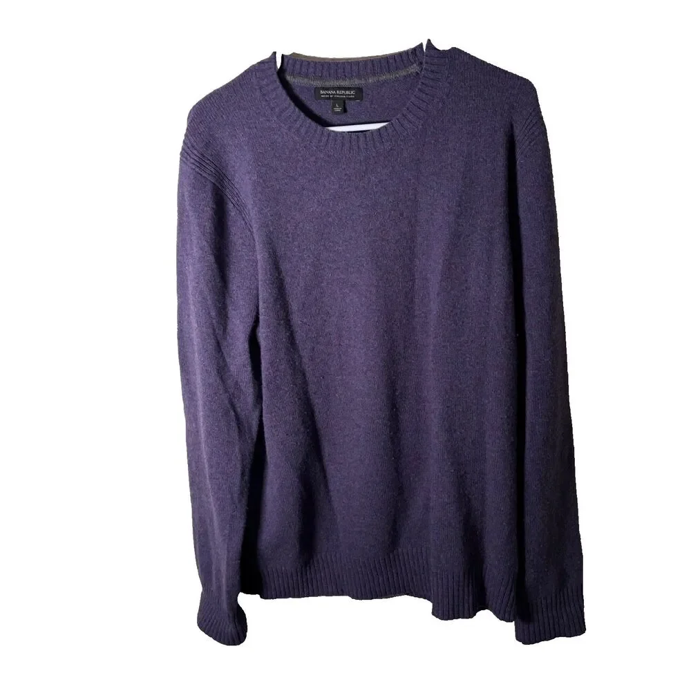 Banana Republic Sweater Men's Large Purple Crew Neck Merino Wool Pullover